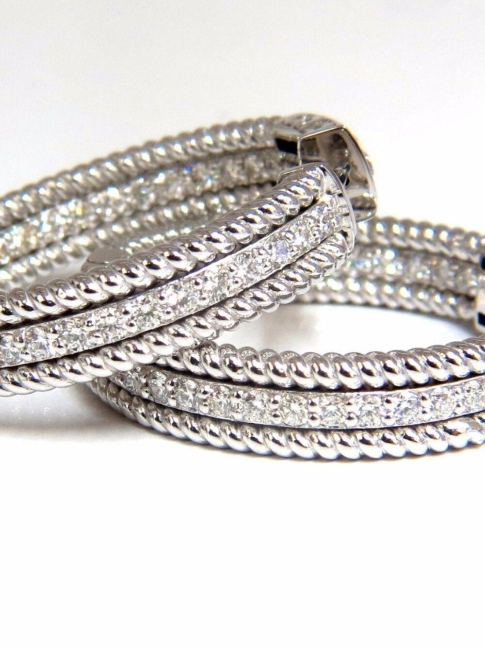 1.75ct natural diamond hoop earrings 14kt g/vs Barley Rope Twist 3D & Button*